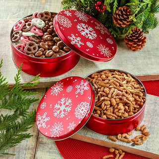 Stacking Snack Tins - Red Snowflakes