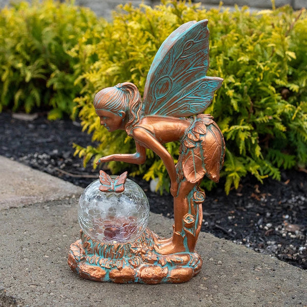 ミニチュアRIPCHU バタフライフラワーオブジェ Fairy with Solar Crackle Glass Ball | Shop Online | Breck's